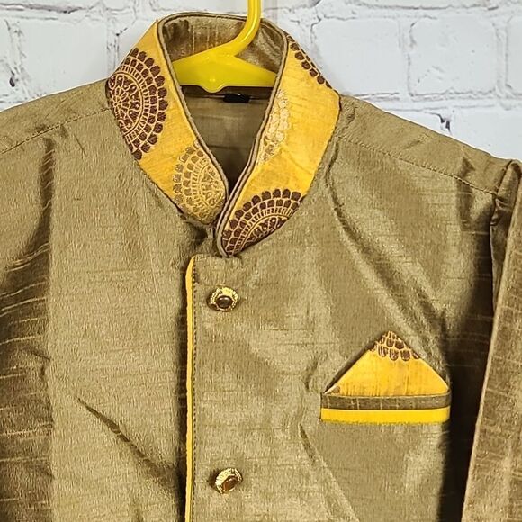 Golden Dupion Silk Kids Dhoti Kurta Pajama Boys Size 4 Ethnic Indian Wedding 2pc - Picture 10 of 15